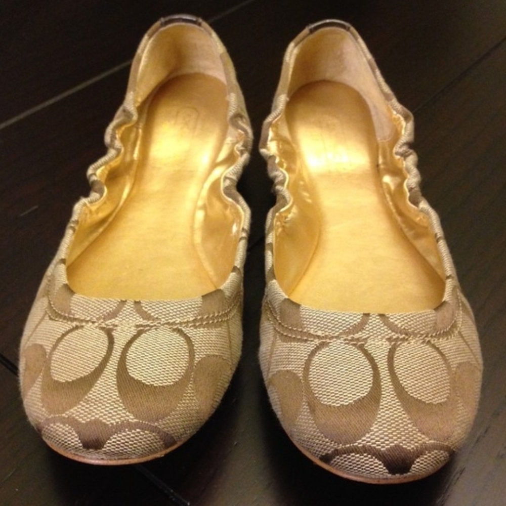 Coach Beige Patterned Flats
